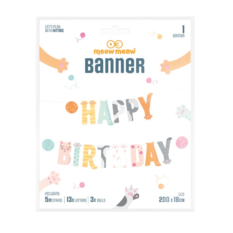 Baner Urodzinowy Happy Birthday z Motywem Kotków