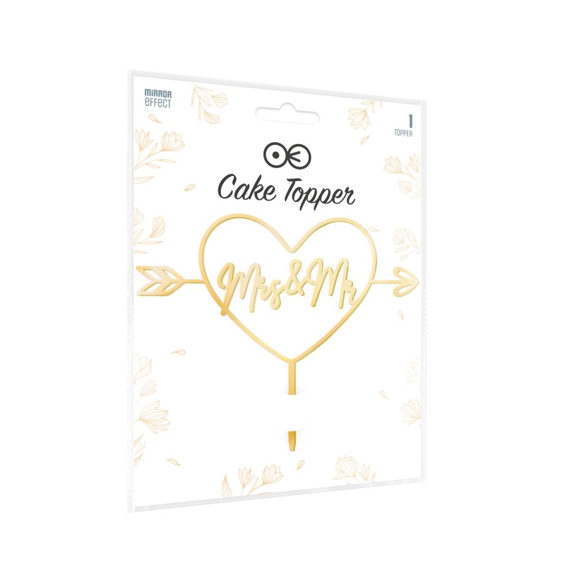 Topper na tort Mrs & Mr Ślub Wesele serce dekoracja