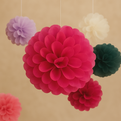 Pompon bibułowy różowy fuksja 35 cm