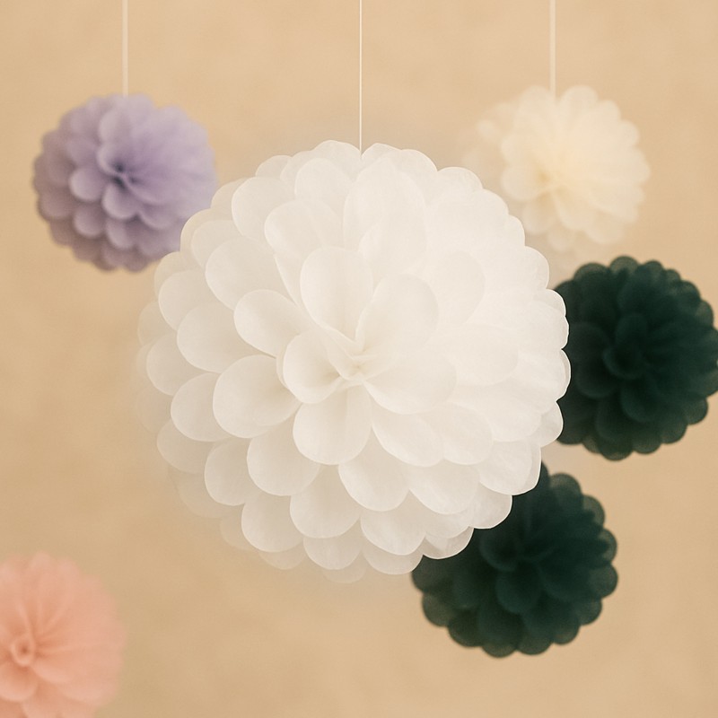 Pompon bibułowy biały 35 cm