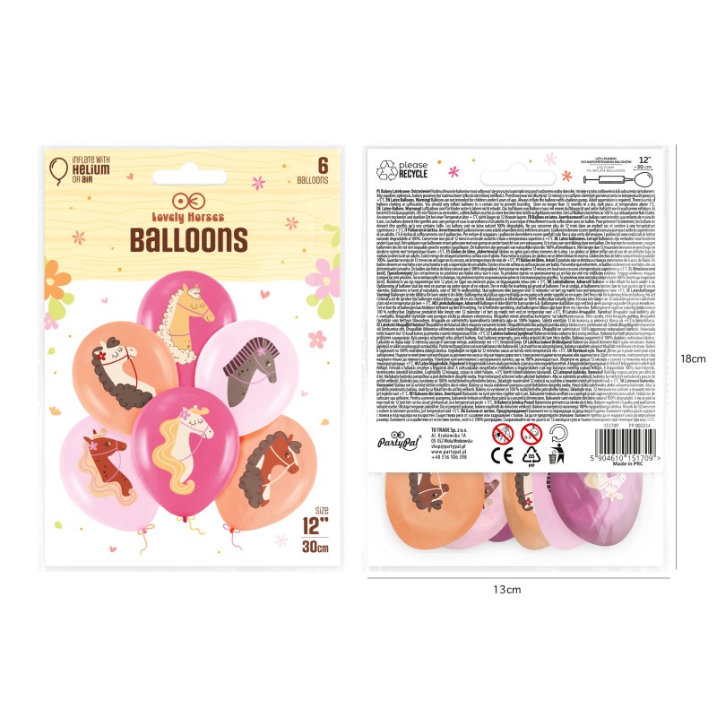 Balony lateksowe z nadrukiem koniki 12 cali 6 szt.