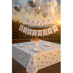 Biały Obrus Foliowy w Srebrne Gwiazdki 137x274cm