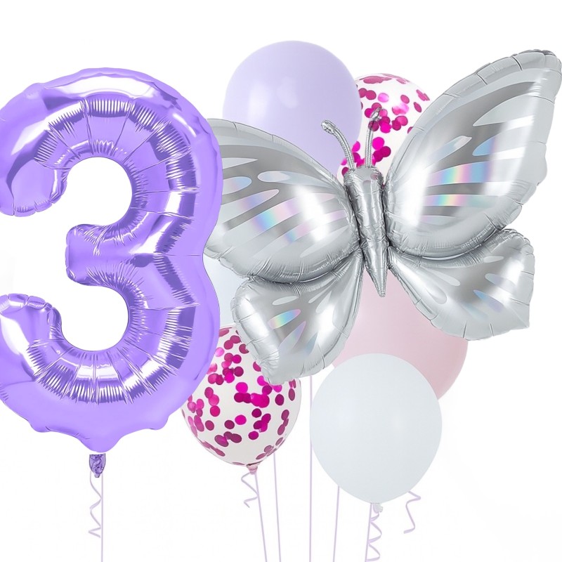 Zestaw balonów z Fioletową Cyfrą motylem