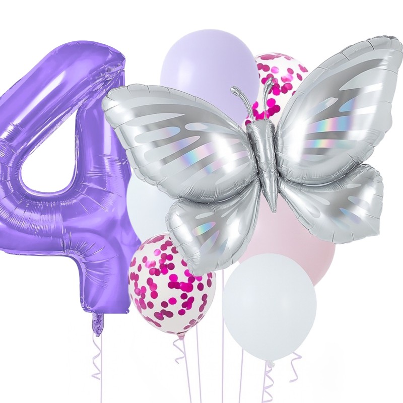 Zestaw balonów z Fioletową Cyfrą motylem