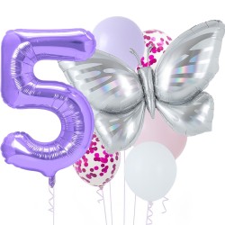Zestaw balonów z Fioletową Cyfrą motylem