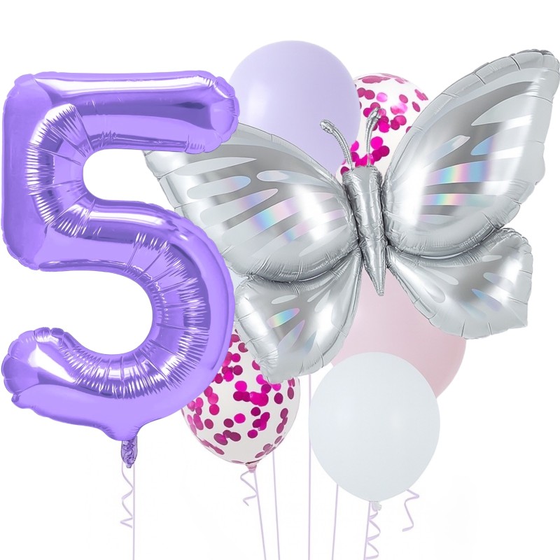Zestaw balonów z Fioletową Cyfrą motylem
