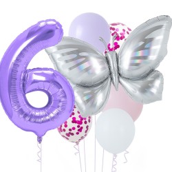Zestaw balonów z Fioletową Cyfrą motylem