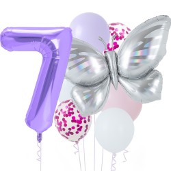 Zestaw balonów z Fioletową Cyfrą motylem