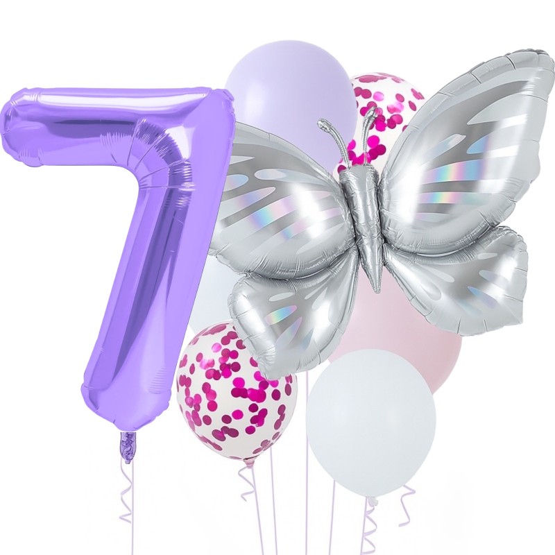 Zestaw balonów z Fioletową Cyfrą motylem