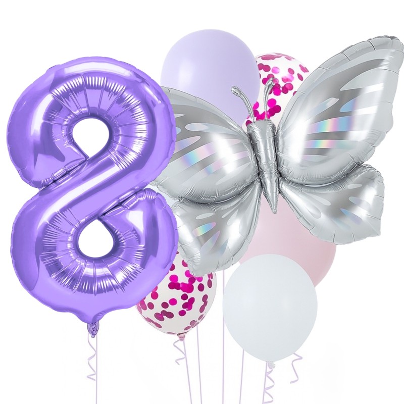 Zestaw balonów z Fioletową Cyfrą motylem
