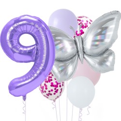 Zestaw balonów z Fioletową Cyfrą motylem