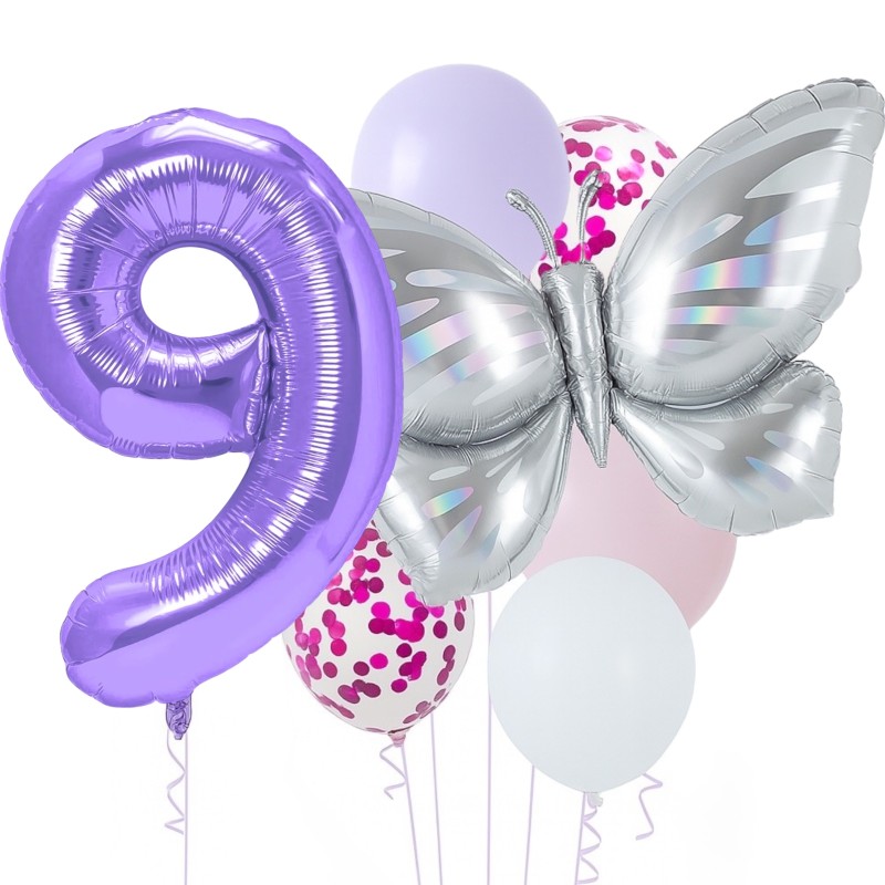 Zestaw balonów z Fioletową Cyfrą motylem