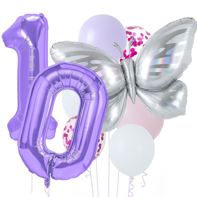 Zestaw balonów z Fioletową Cyfrą motylem