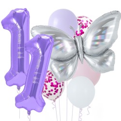 Zestaw balonów z Fioletową Cyfrą motylem