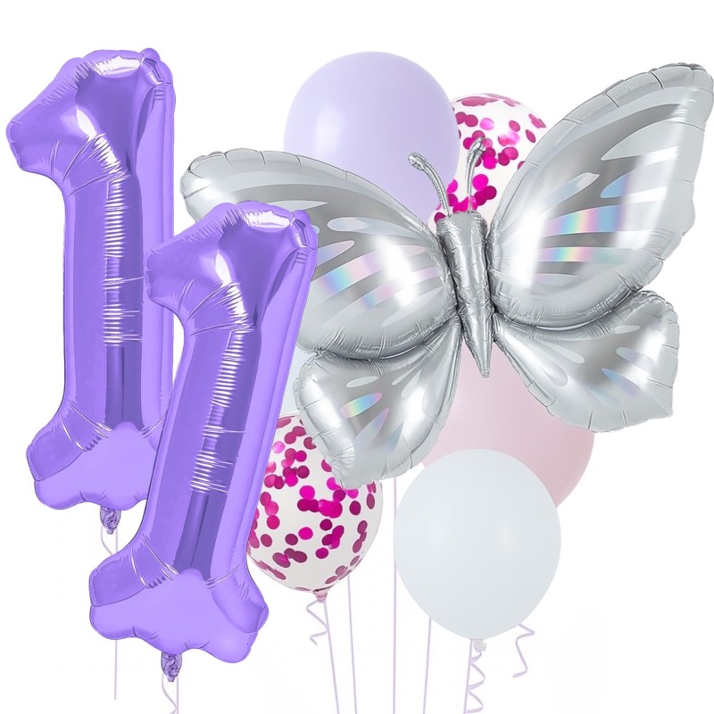 Zestaw balonów z Fioletową Cyfrą motylem