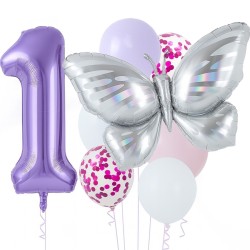 Zestaw balonów z Fioletową Cyfrą motylem