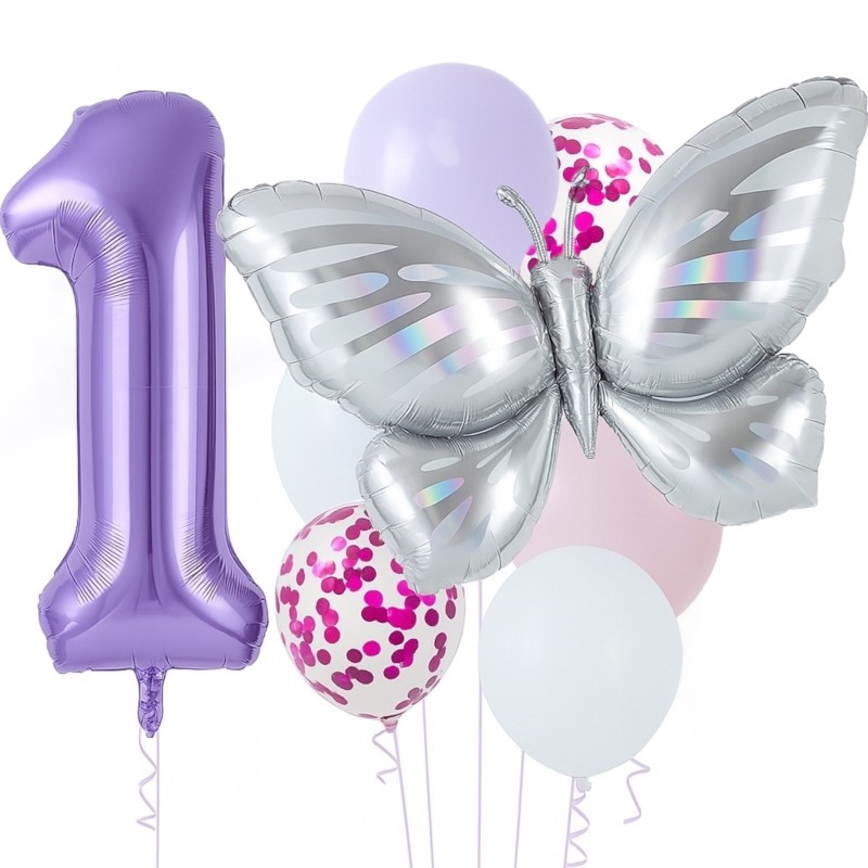Zestaw balonów z Fioletową Cyfrą motylem