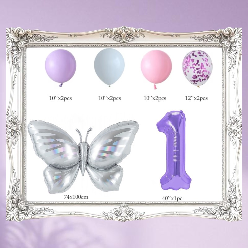 Zestaw balonów z Fioletową Cyfrą motylem