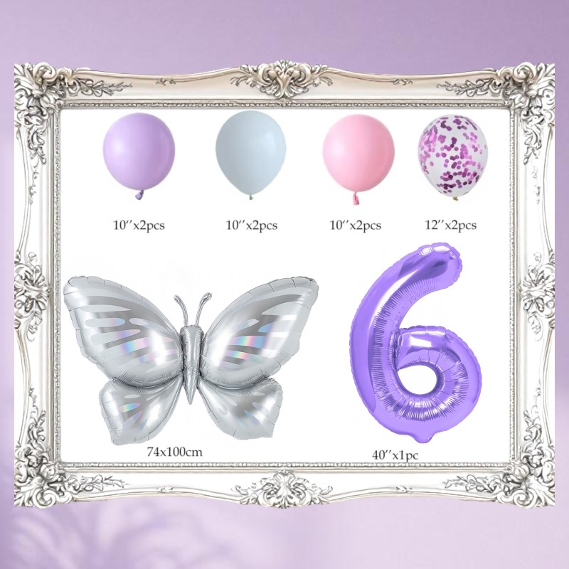 Zestaw balonów z Fioletową Cyfrą motylem