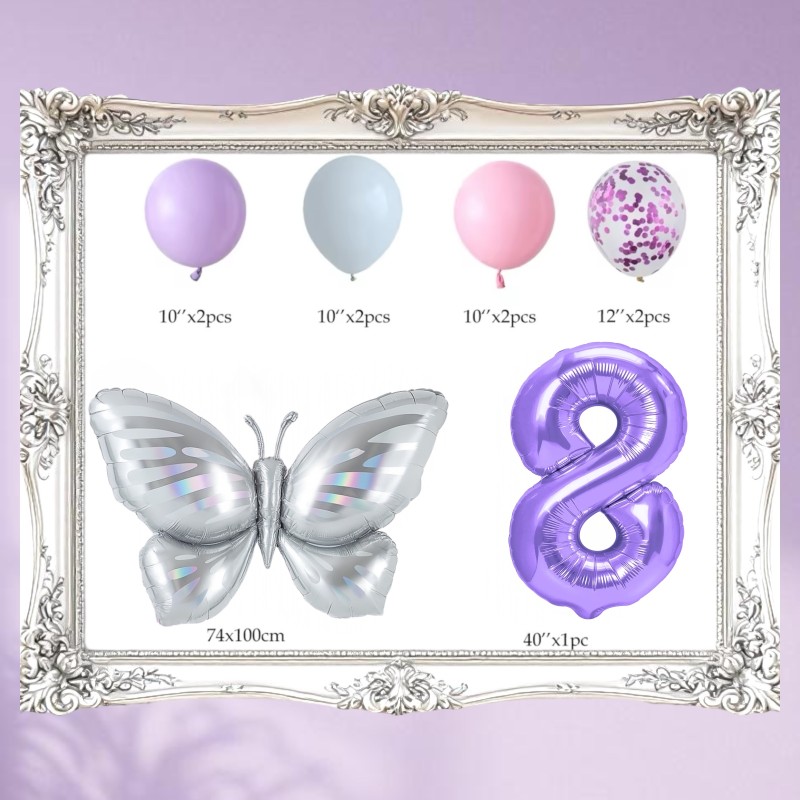 Zestaw balonów z Fioletową Cyfrą motylem
