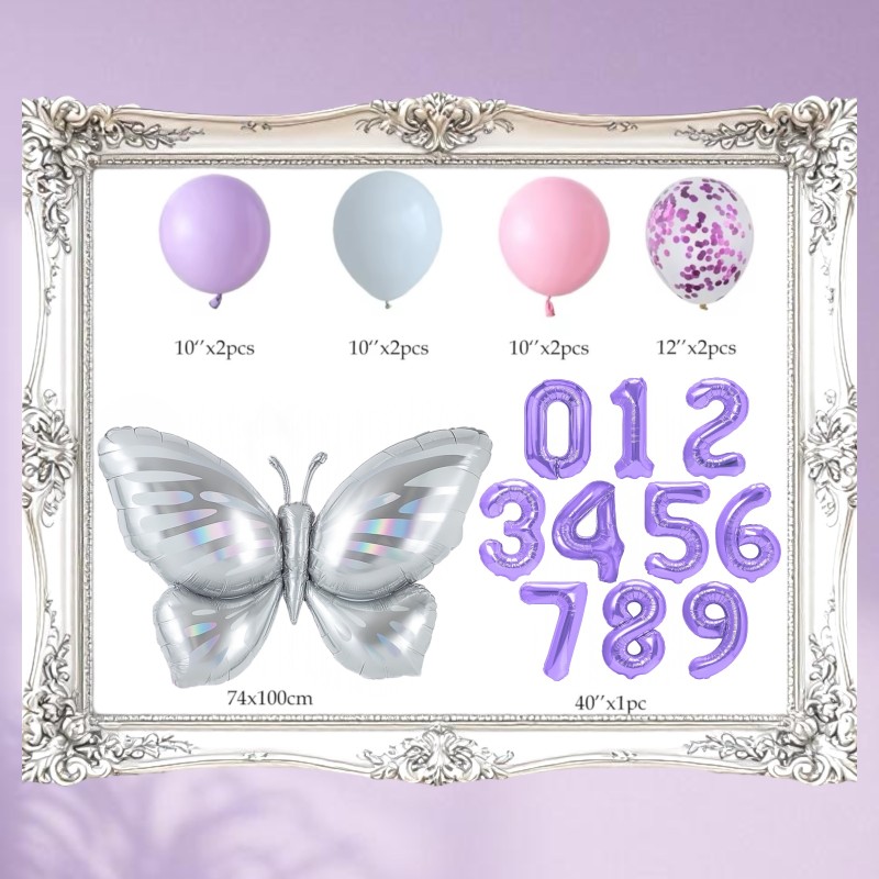 Zestaw balonów z Fioletową Cyfrą motylem