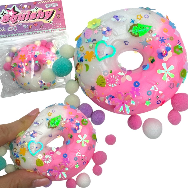 Squishy Donut z Cekinami i Pomponami 7,5cm