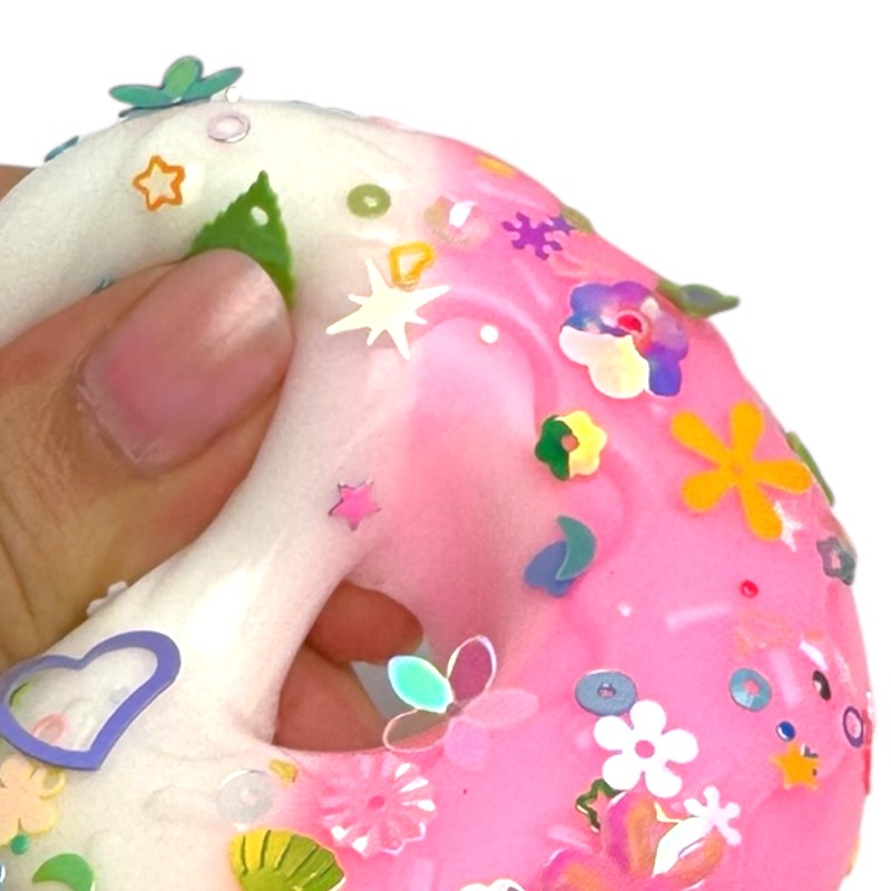 Squishy Donut Ciastko z Cekinami i Pomponami 7,5cm