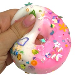 Squishy Donut Ciastko z Cekinami i Pomponami 7,5cm