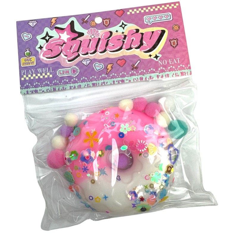 Squishy Donut Ciastko z Cekinami i Pomponami 7,5cm