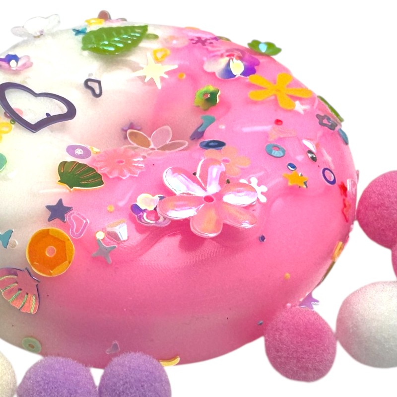 Squishy Donut Ciastko z Cekinami i Pomponami 7,5cm