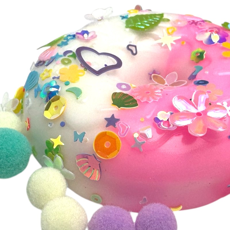 Squishy Donut Ciastko z Cekinami i Pomponami 7,5cm