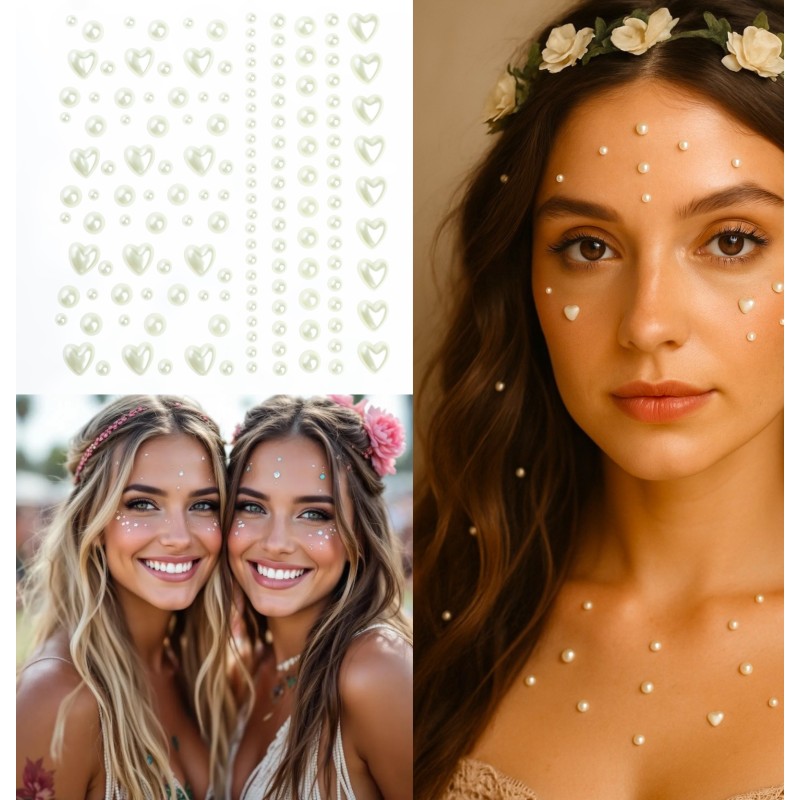 Perłowe Naklejki Serduszka FaceGem Boho