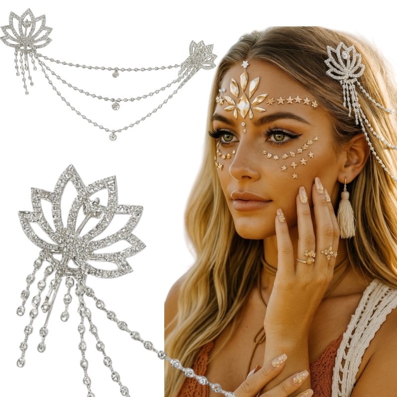 Cyrkonie ozdobne łańcuszki diamenciki do włosów kryształki Boho