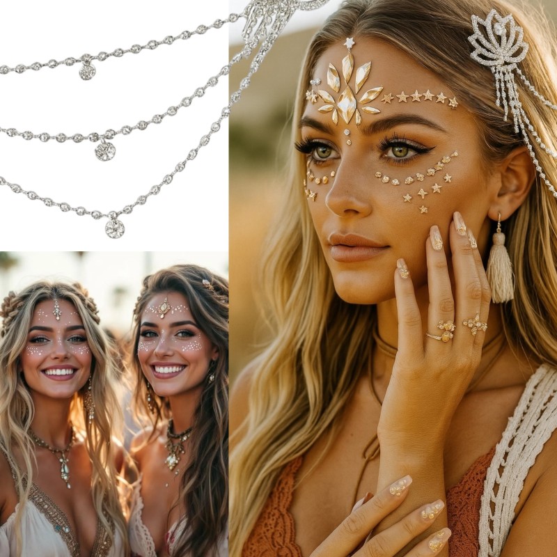 Cyrkonie ozdobne łańcuszki diamenciki do włosów kryształki Boho