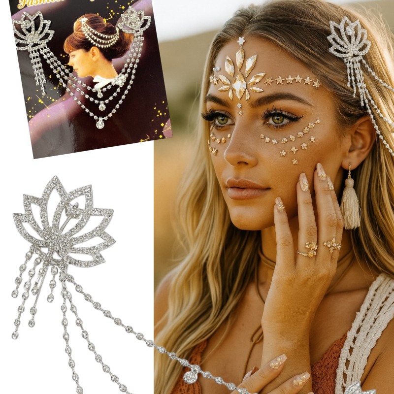 Cyrkonie ozdobne łańcuszki diamenciki do włosów kryształki Boho
