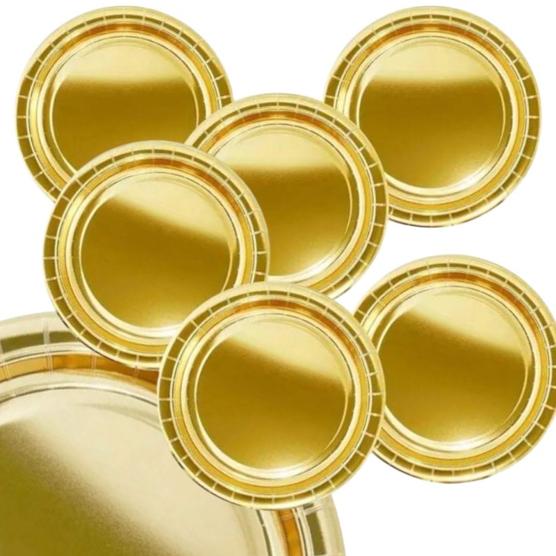 Złote Talerzyki Papierowe 23cm 6 szt.