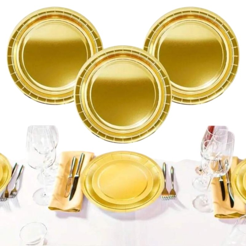 Złote Talerzyki Papierowe 23cm 6 szt.