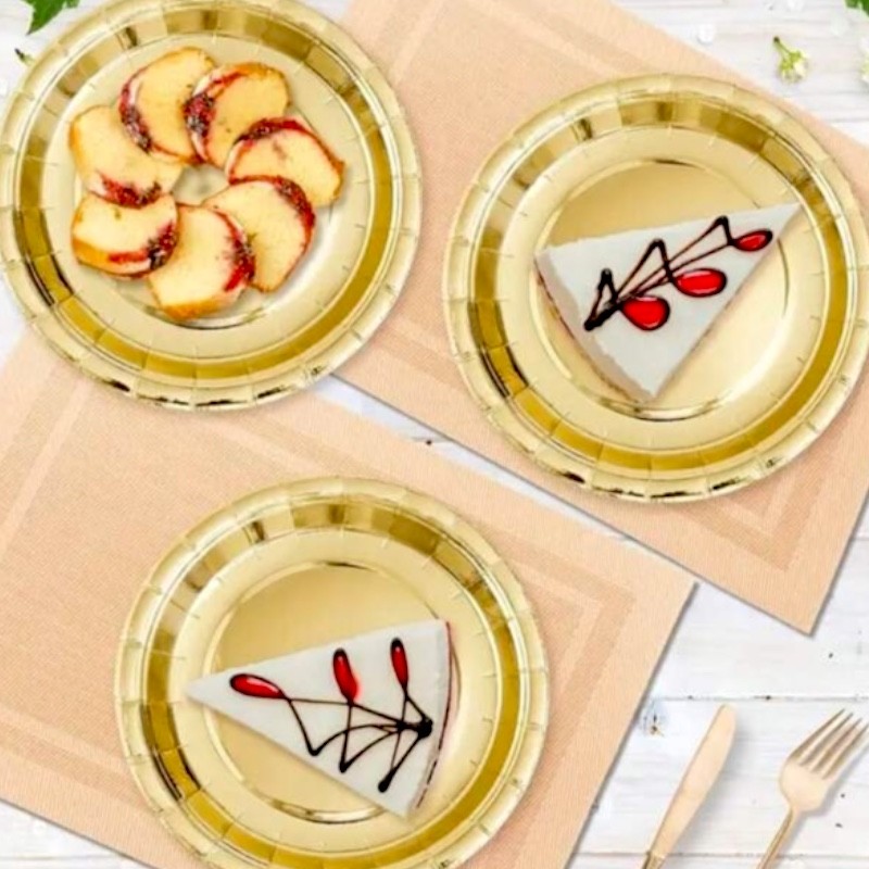 Złote Talerzyki Papierowe 23cm 6 szt.