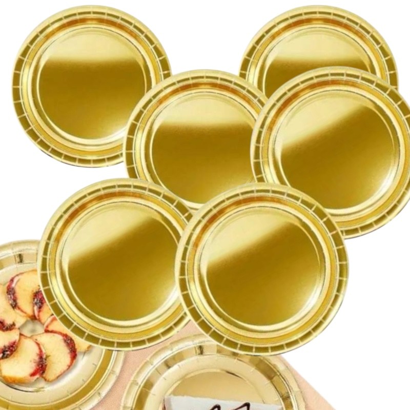 Złote Talerzyki Papierowe 23cm 6 szt.