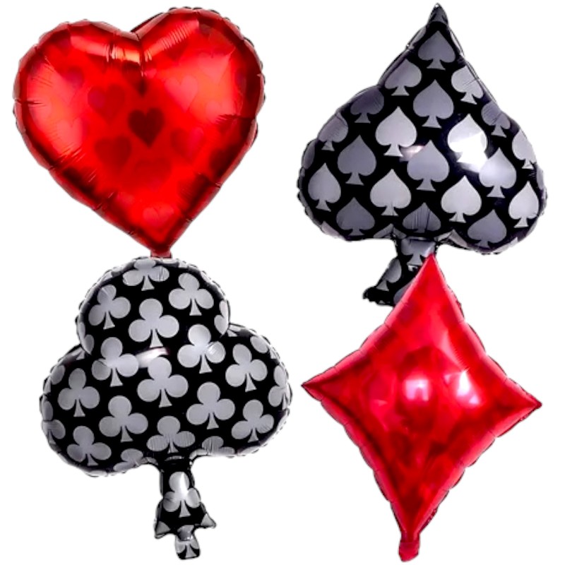 Balony Kasyno Casino Figury Karciane Poker 55x66 cm 4 sztuki