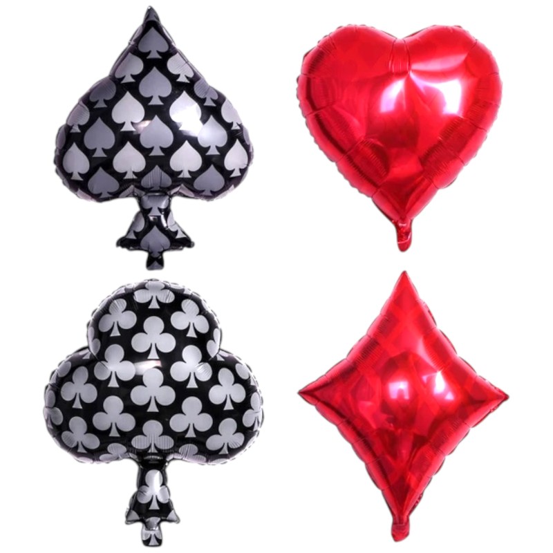 Balony Kasyno Casino Figury Karciane Poker 55x66 cm 4 sztuki