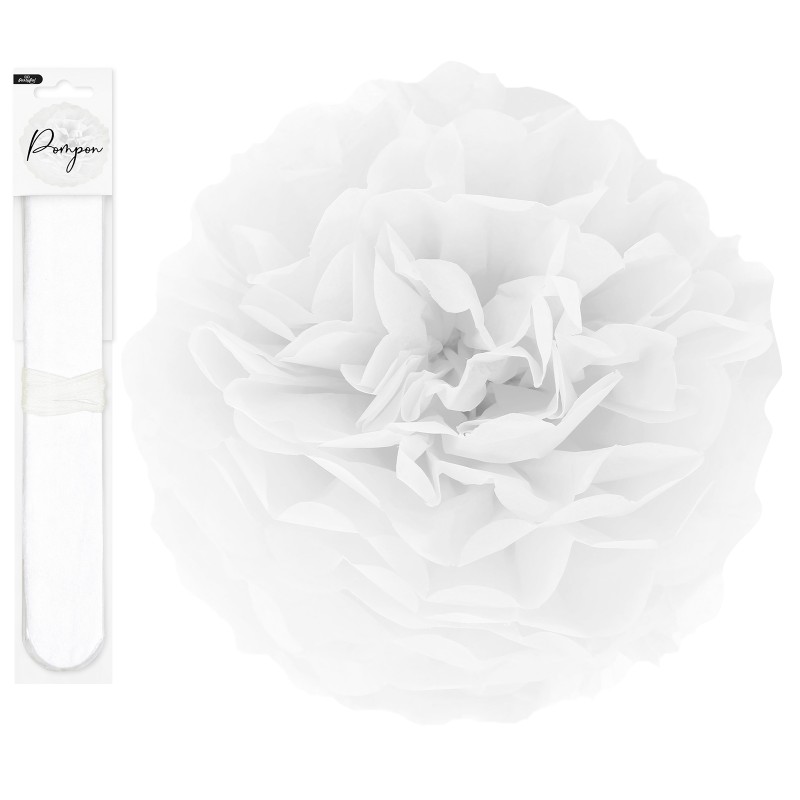 Pompon bibułowy biały 25 cm dekoracyjny