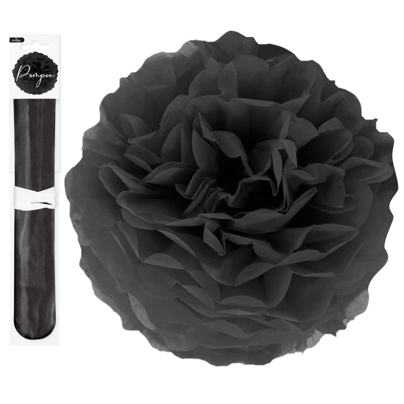 Pompon bibułowy czarny 25 cm dekoracyjny