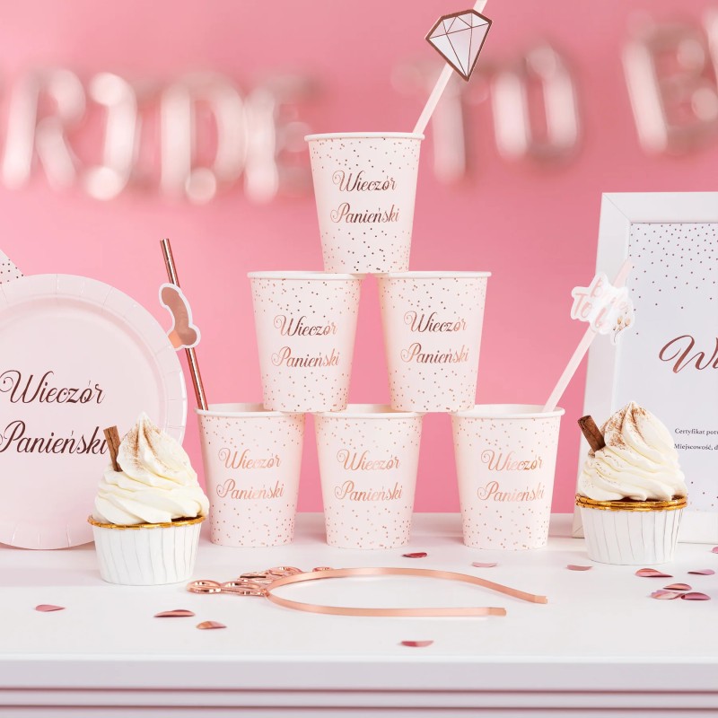 Słomki na wieczór panieński Diamenty rose gold 6 szt