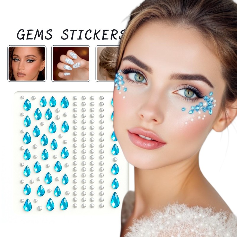 Kryształki niebieskie łezki i perełki FaceGem