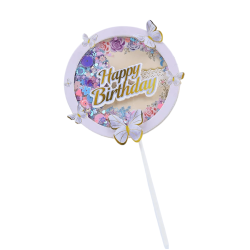 Topper na tort z Motylkami Happy Birthday 17 cm Motyle