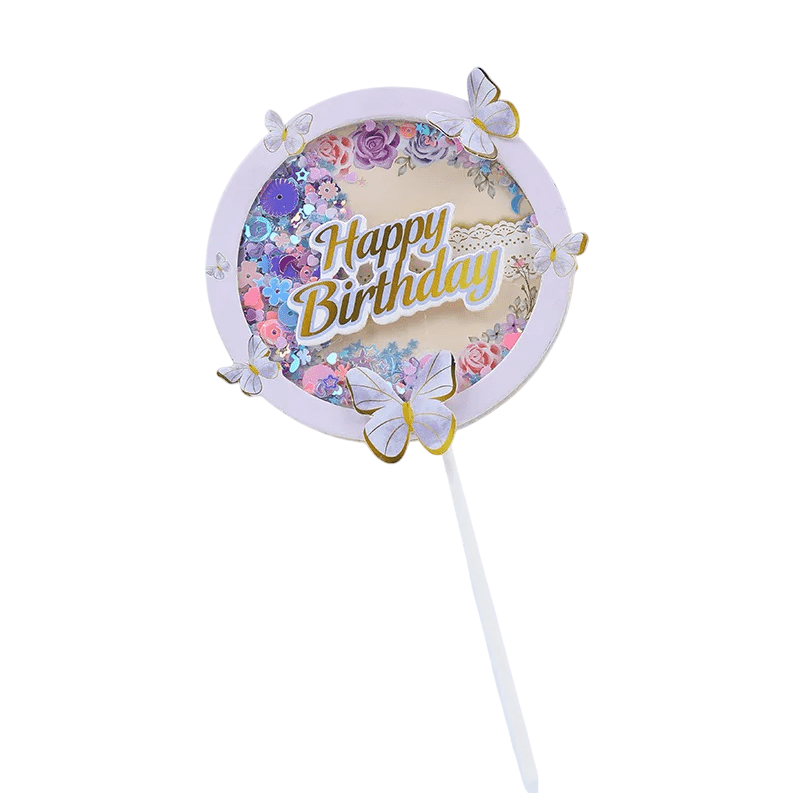 Topper na tort z Motylkami Happy Birthday 17 cm Motyle