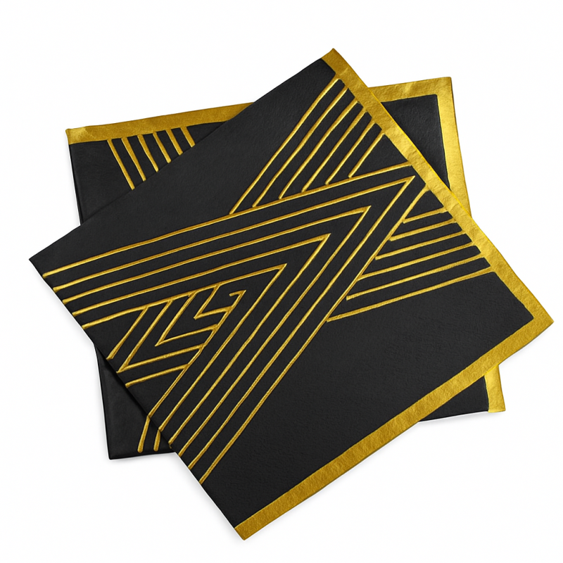 Serwetki czarne w złote paski 10 sztuk