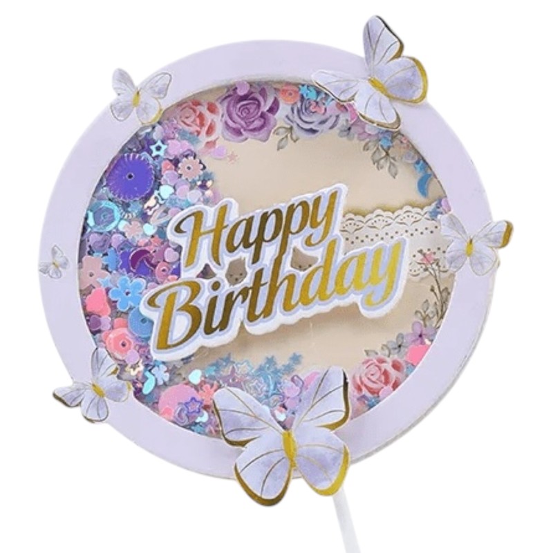 Topper na tort z Motylkami Happy Birthday 17 cm Motyle