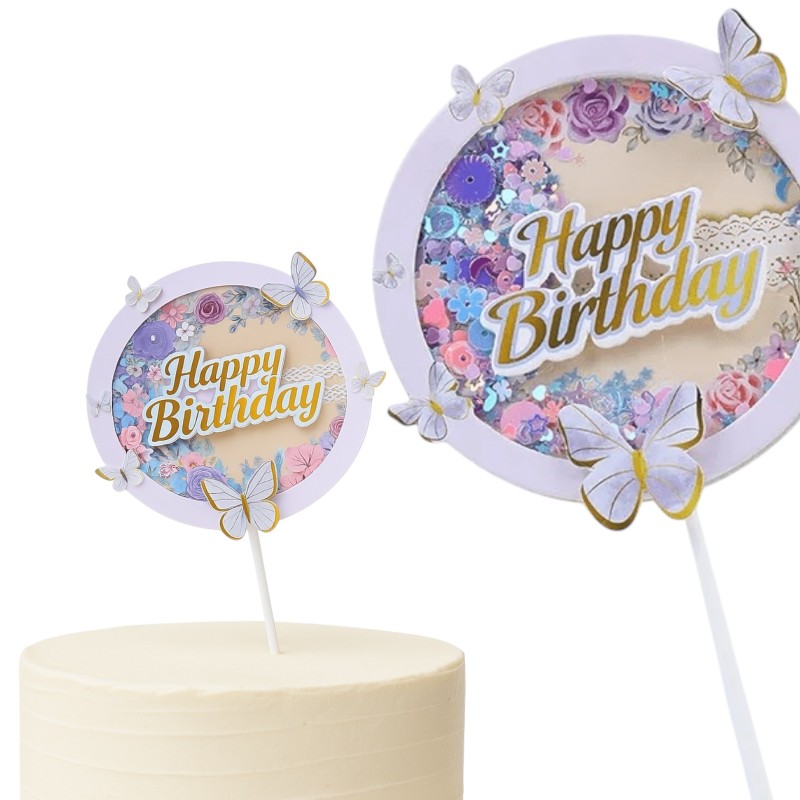 Topper na tort z Motylkami Happy Birthday 17 cm Motyle